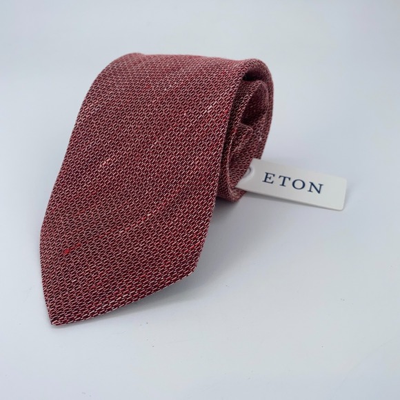 Eton Tie Mens One Size Red Patterned‎ Linen Classic Fit Necktie Italy Made NWT